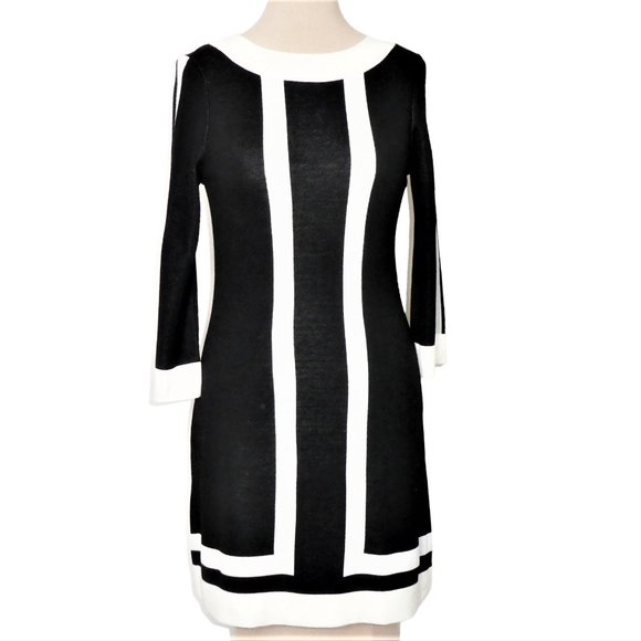 I.N.C International Concepts Black/Off White Stripe Pattern A Line Dress… - Picture 1 of 9